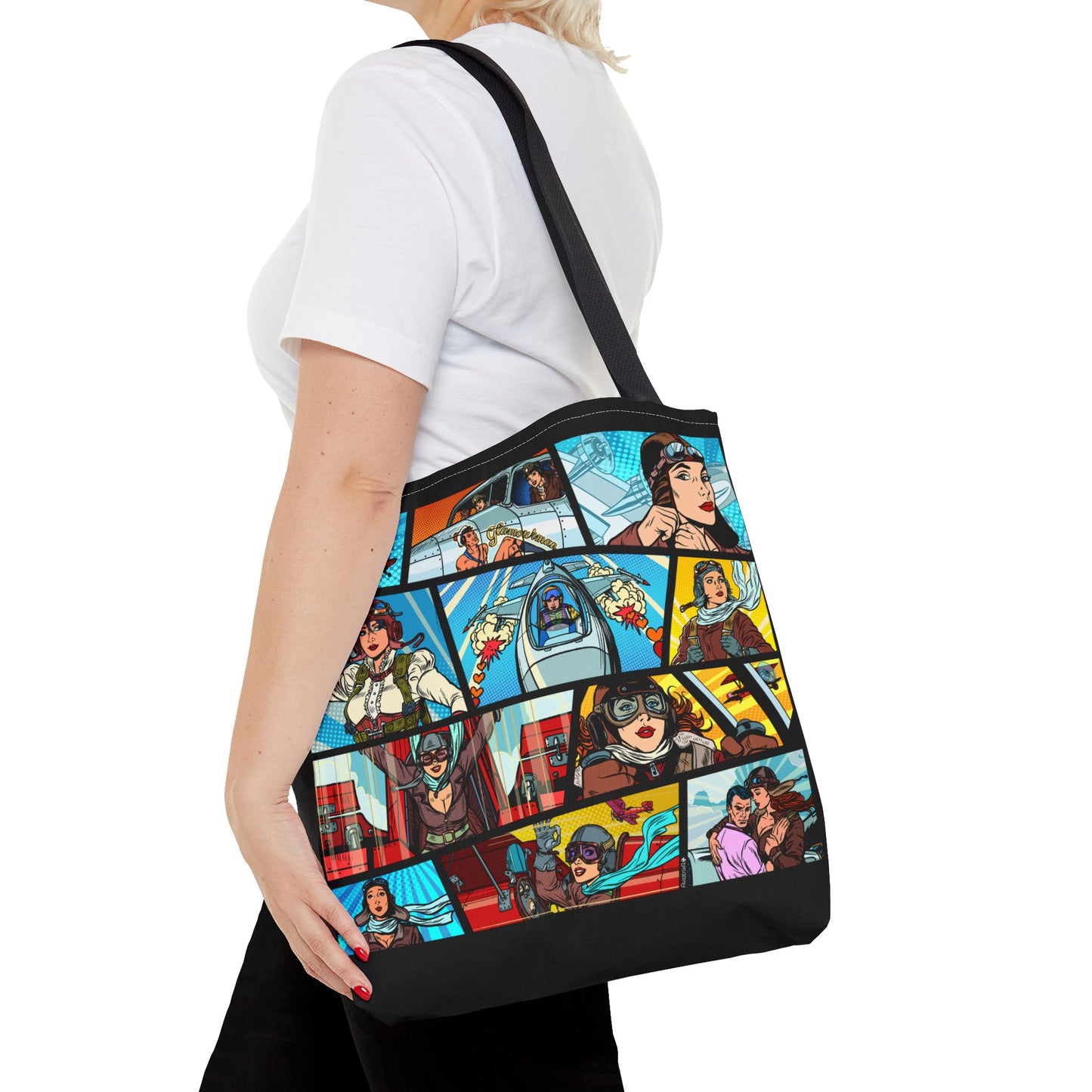 Pop Art Aviatrix Female Pilot Graphic Tote Bag