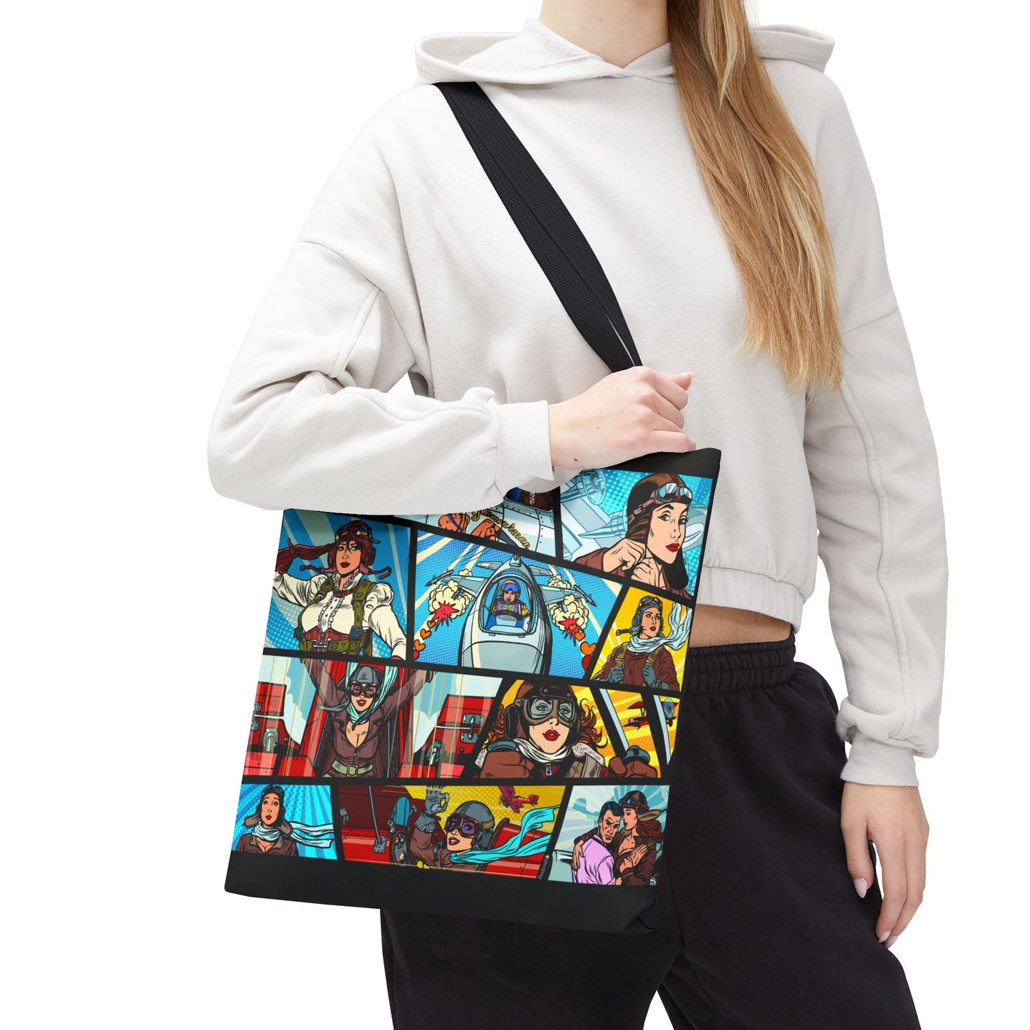 Pop Art Aviatrix Female Pilot Graphic Tote Bag