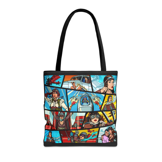 Pop Art Aviatrix Female Pilot Graphic Tote Bag