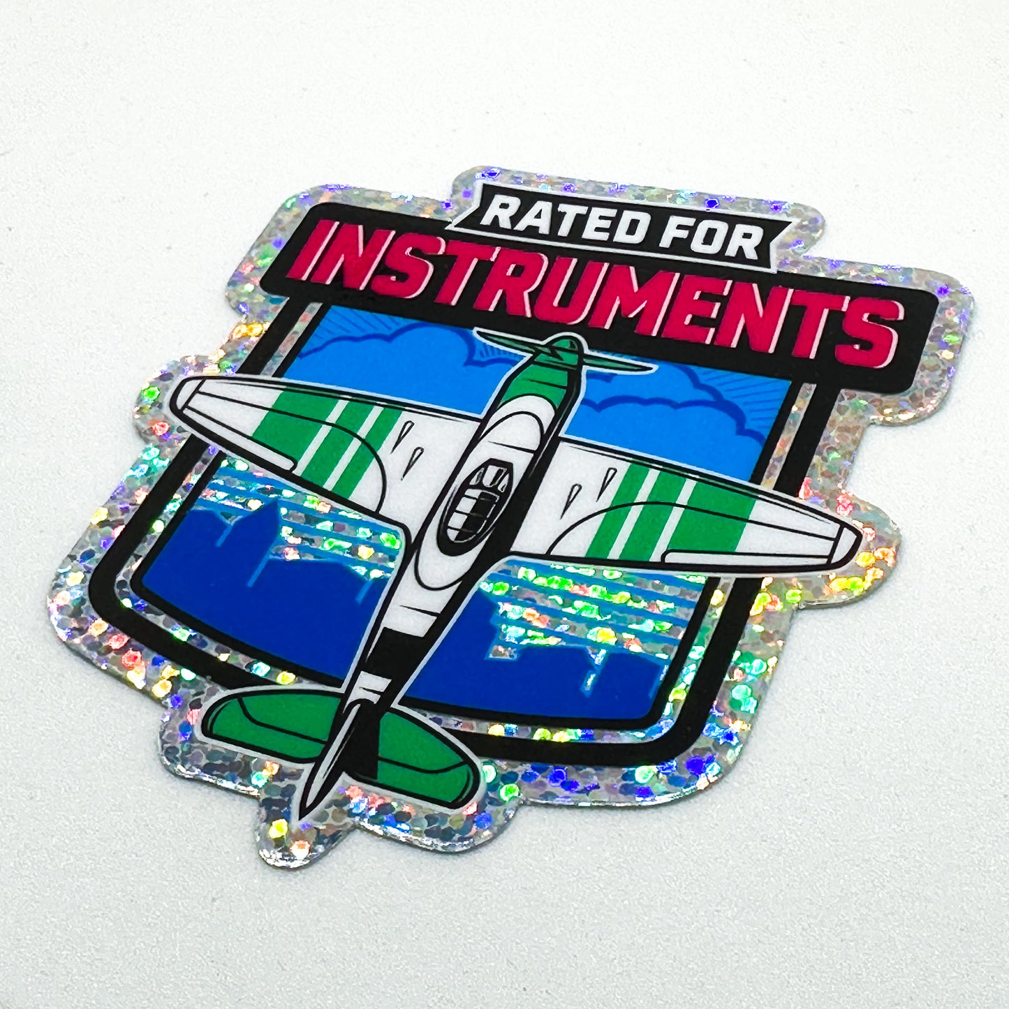 Instrument Rated Glitter Sticker
