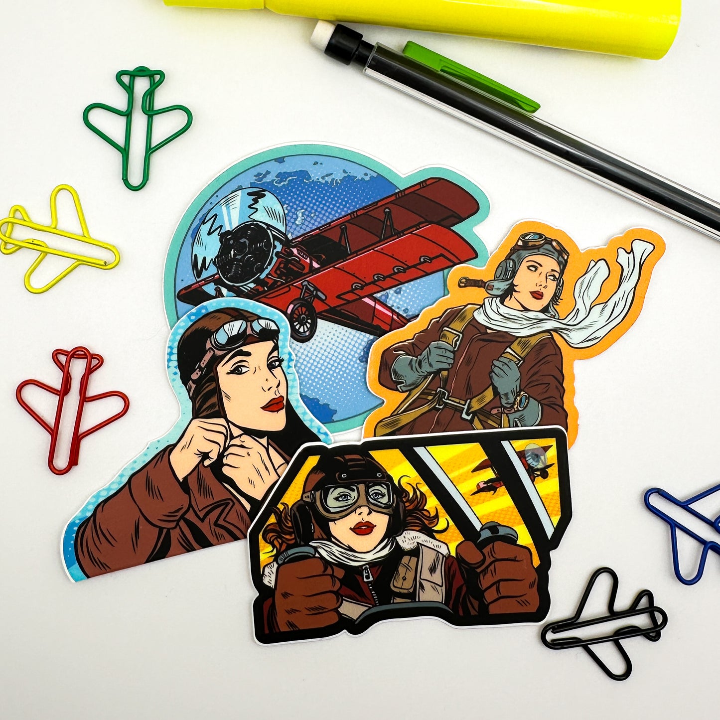 Pop Art Women Pilot Stickers