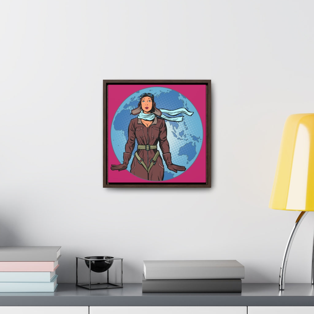 Imagine Flying the World | Aviatrix Pop Art | Framed Premium Gallery Wrap Canvas