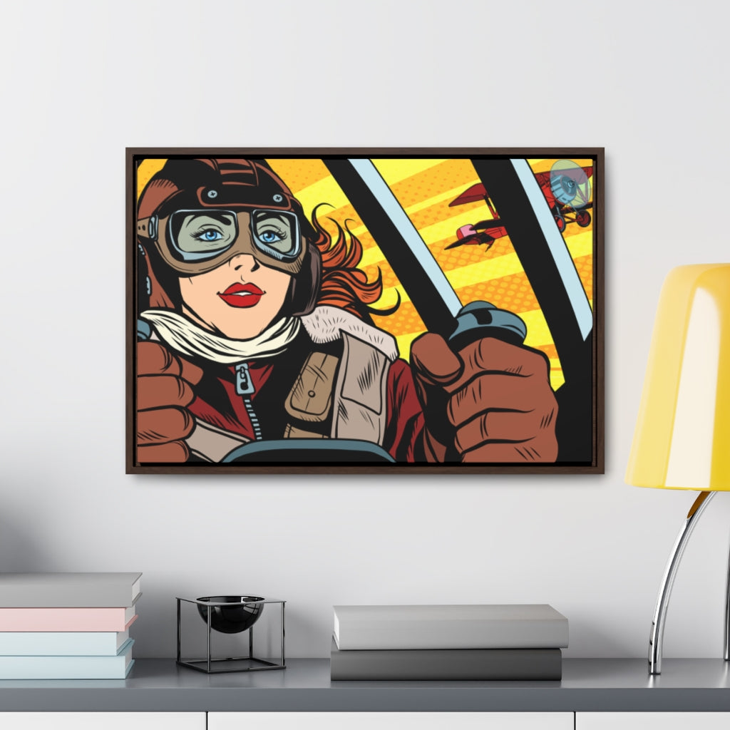 Fly th Plane | Aviatrix Pop Art | Framed Premium Gallery Wrap Canvas