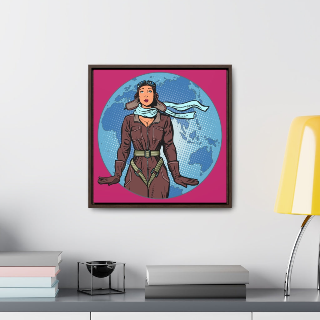 Imagine Flying the World | Aviatrix Pop Art | Framed Premium Gallery Wrap Canvas