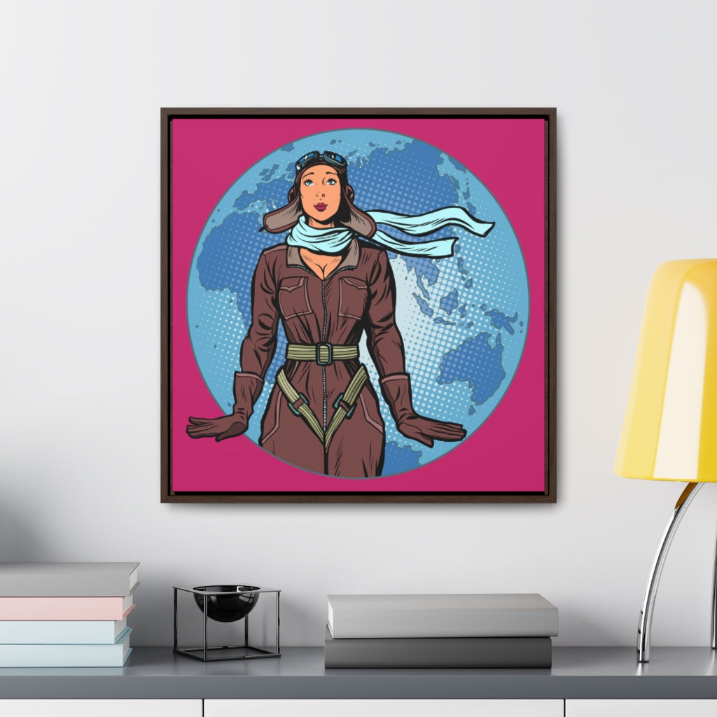 Imagine Flying the World | Aviatrix Pop Art | Framed Premium Gallery Wrap Canvas