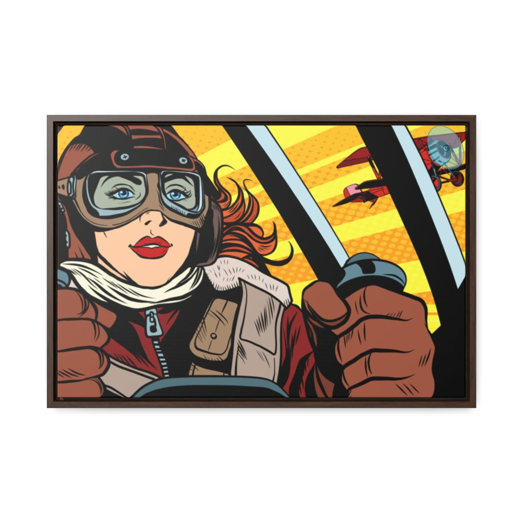 Fly th Plane | Aviatrix Pop Art | Framed Premium Gallery Wrap Canvas