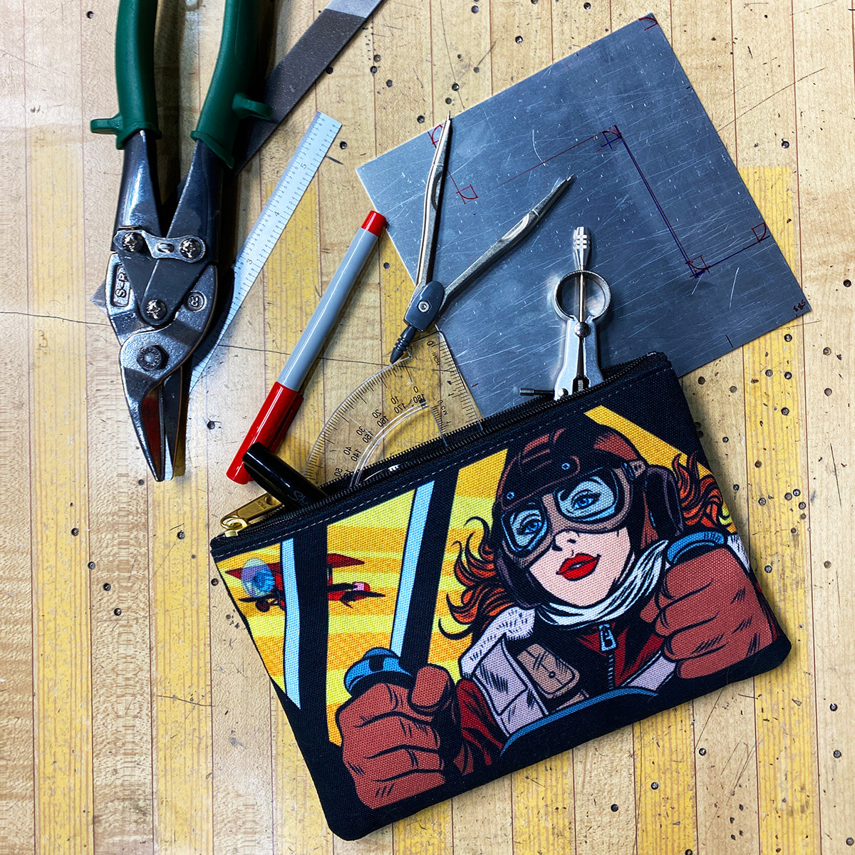 Fly the Plane | Pop Art Aviatrix Zippered Accessory Pouches