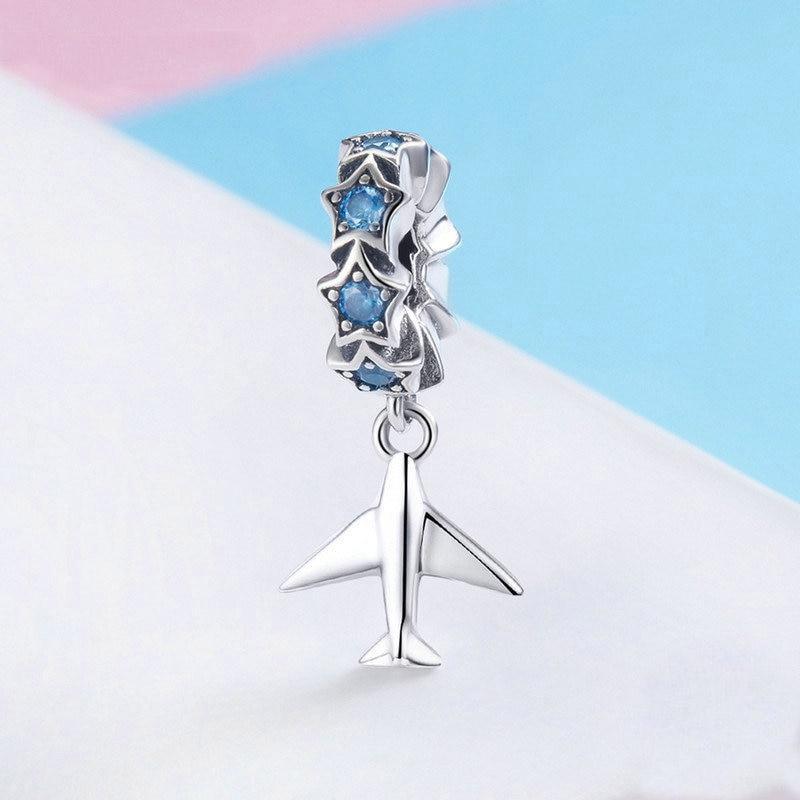 Airplane and a Ring of Stars | Sterling Silver Blue CZs | Charm Charms & Pendants for women in aviation