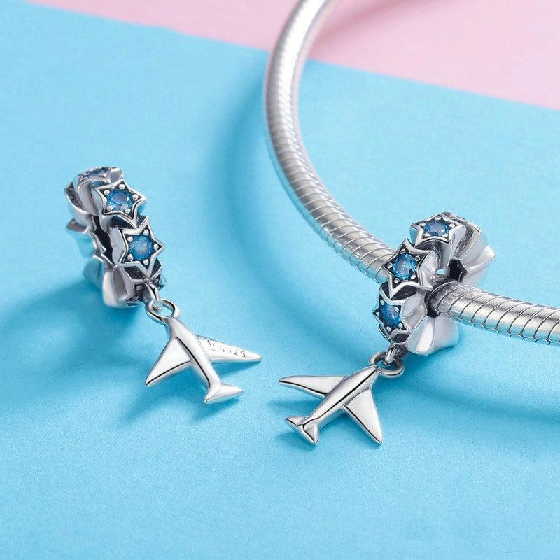 Airplane and a Ring of Stars | Sterling Silver Blue CZs | Charm Charms & Pendants for women in aviation