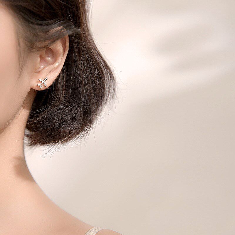 Airplane Earrings | Sterling Silver with CZs Earrings for women in aviation