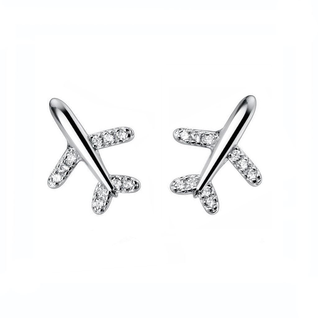 Airplane Earrings | Sterling Silver with CZs Earrings for women in aviation