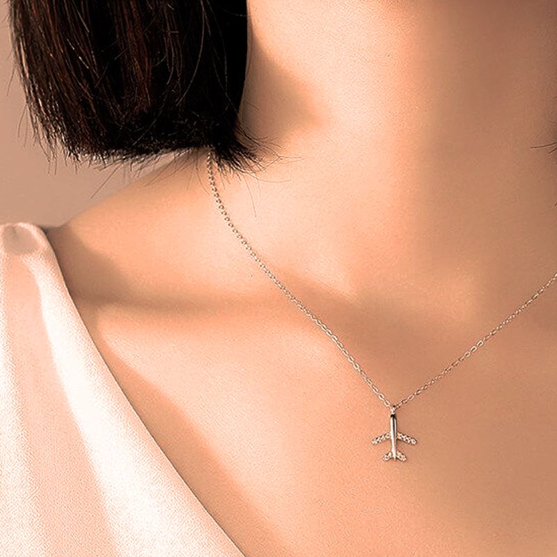 Airplane Pendant Necklace | Sterling Silver with CZs Necklace for women in aviation