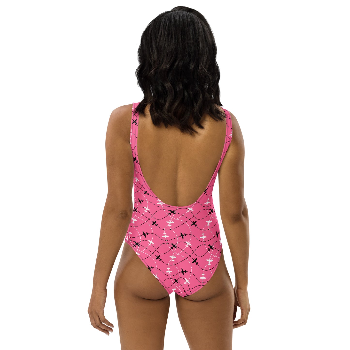 Aviation Print Pink One-Piece Swimsuit