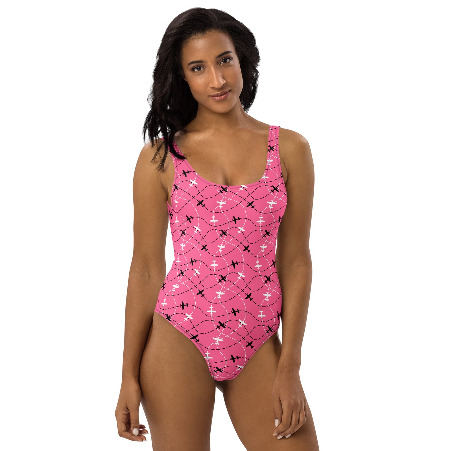 Aviation Print Pink One-Piece Swimsuit