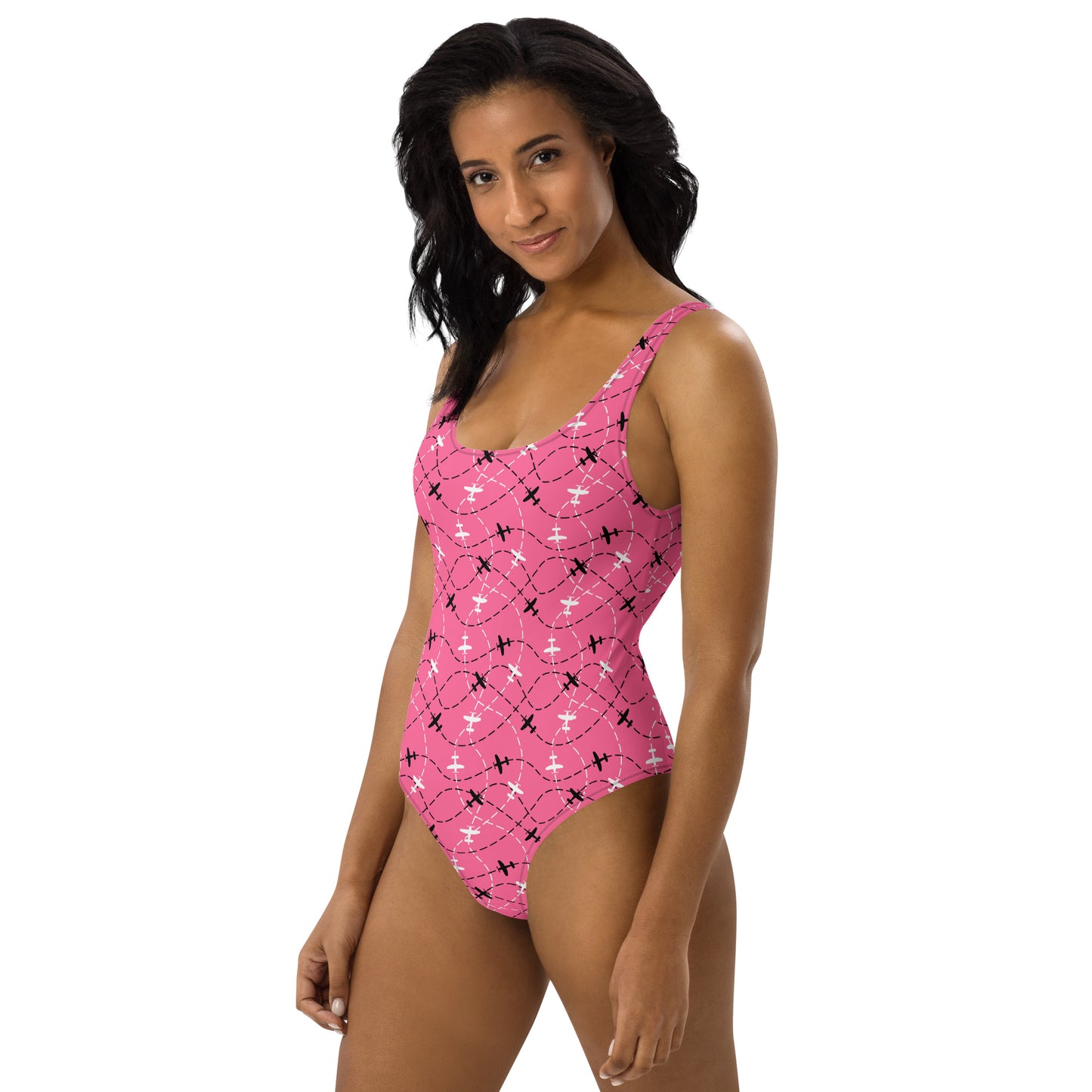 Aviation Print Pink One-Piece Swimsuit