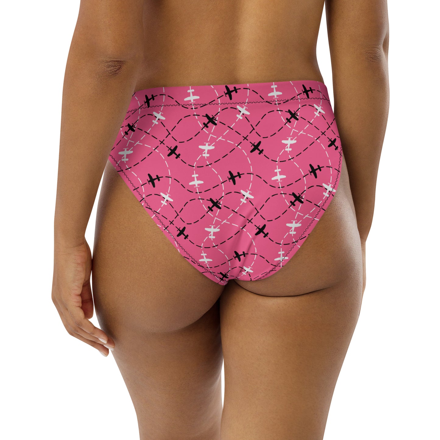 Aviation Print Pink High-Waisted Bikini Bottom