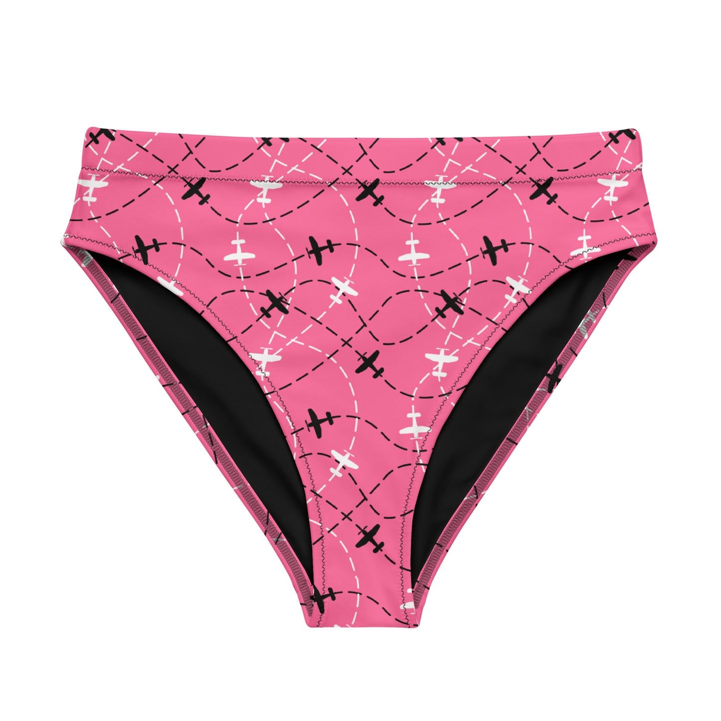 Aviation Print Pink High-Waisted Bikini Bottom