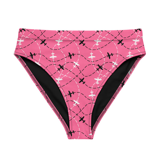 Aviation Print Pink High-Waisted Bikini Bottom