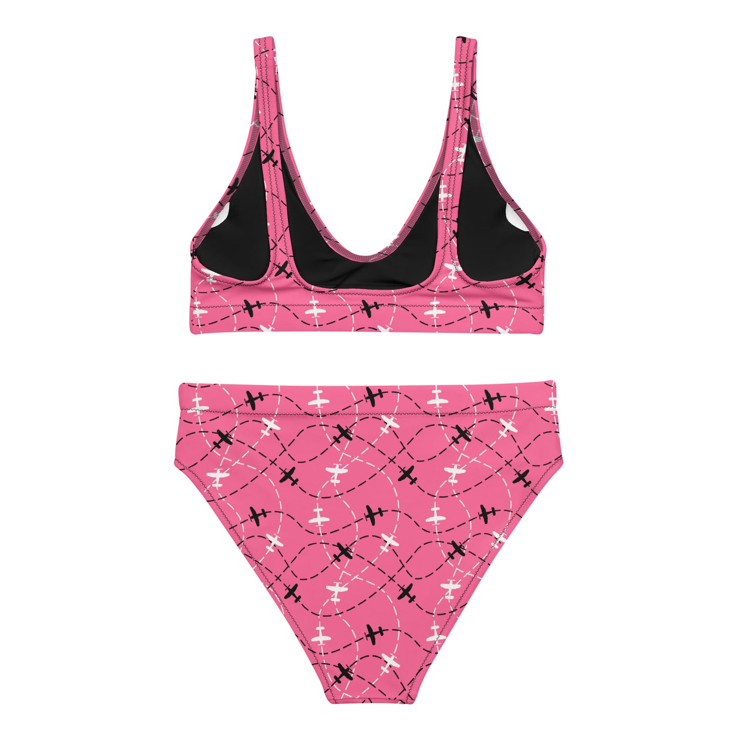 Airplane Print Pink High-Waisted Bikini