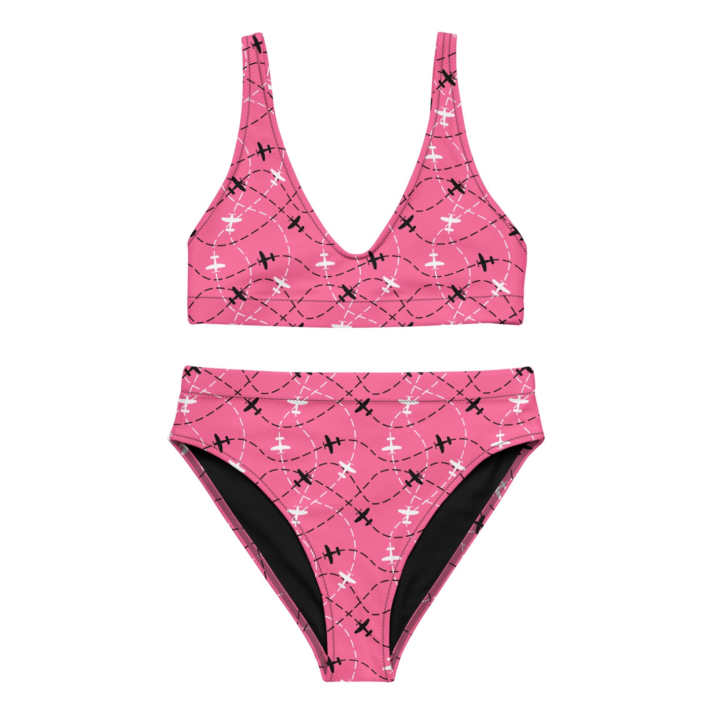 Airplane Print Pink High-Waisted Bikini