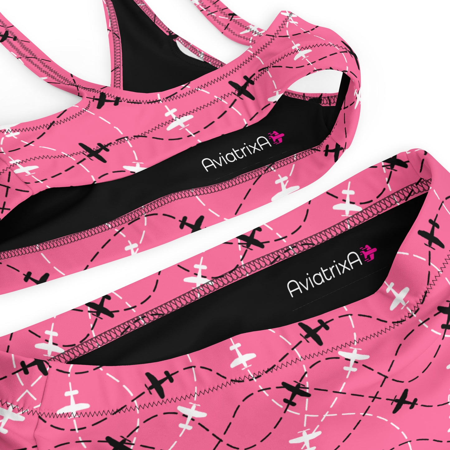 Airplane Print Pink High-Waisted Bikini