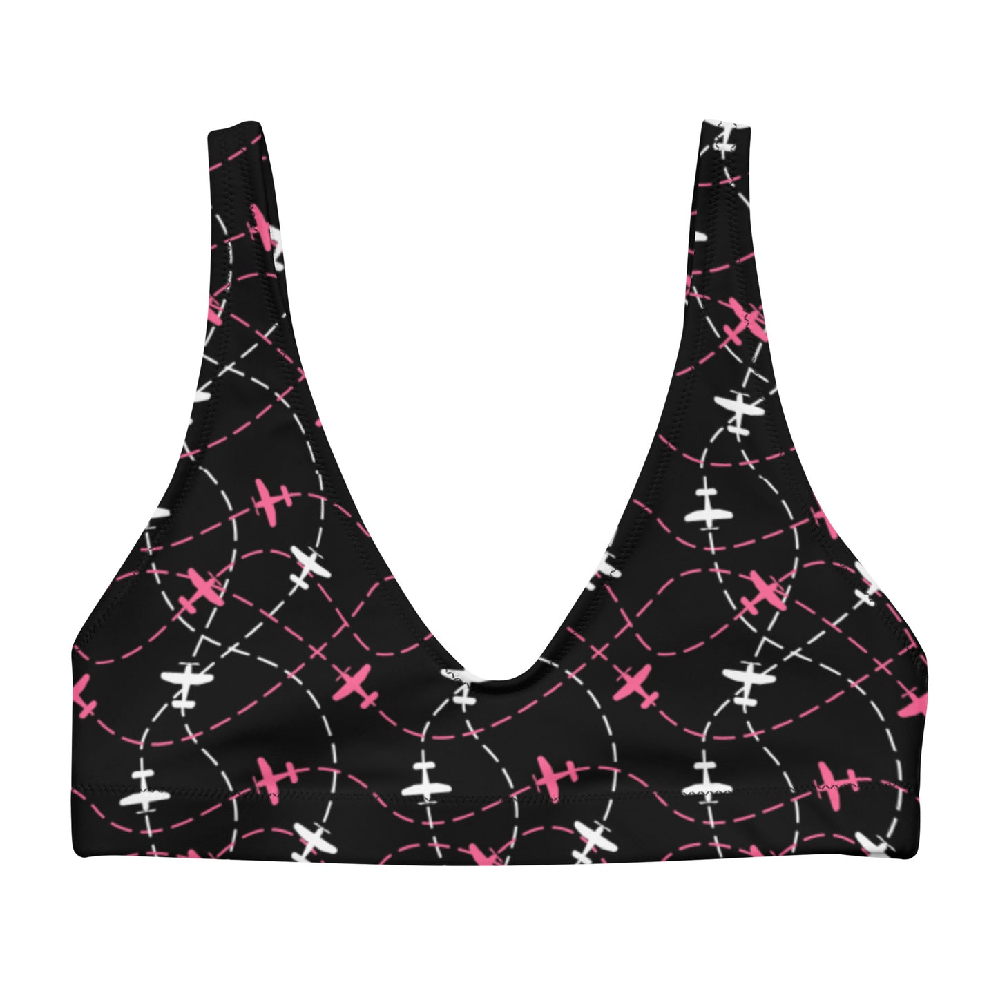 Aviation Print Black Padded Bikini Top