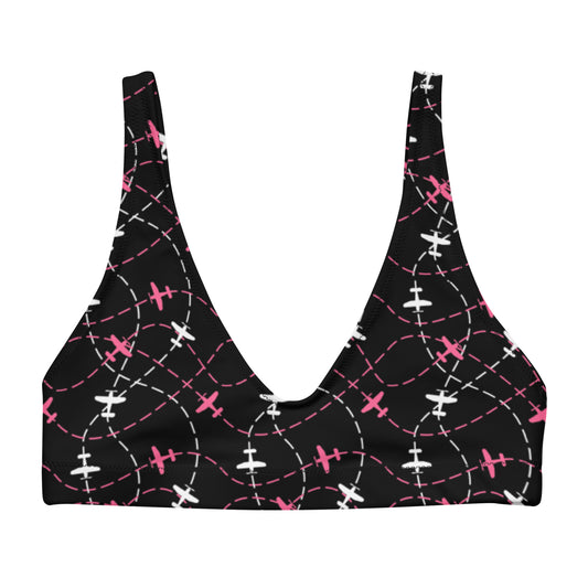 Aviation Print Black Padded Bikini Top