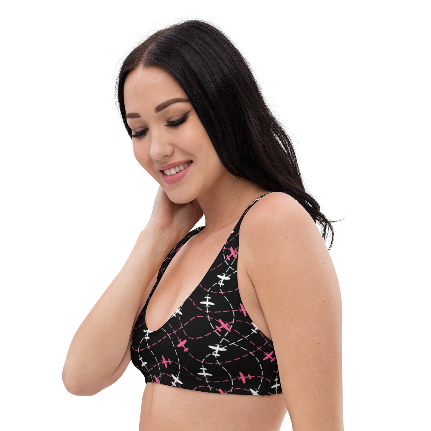 Aviation Print Black Padded Bikini Top