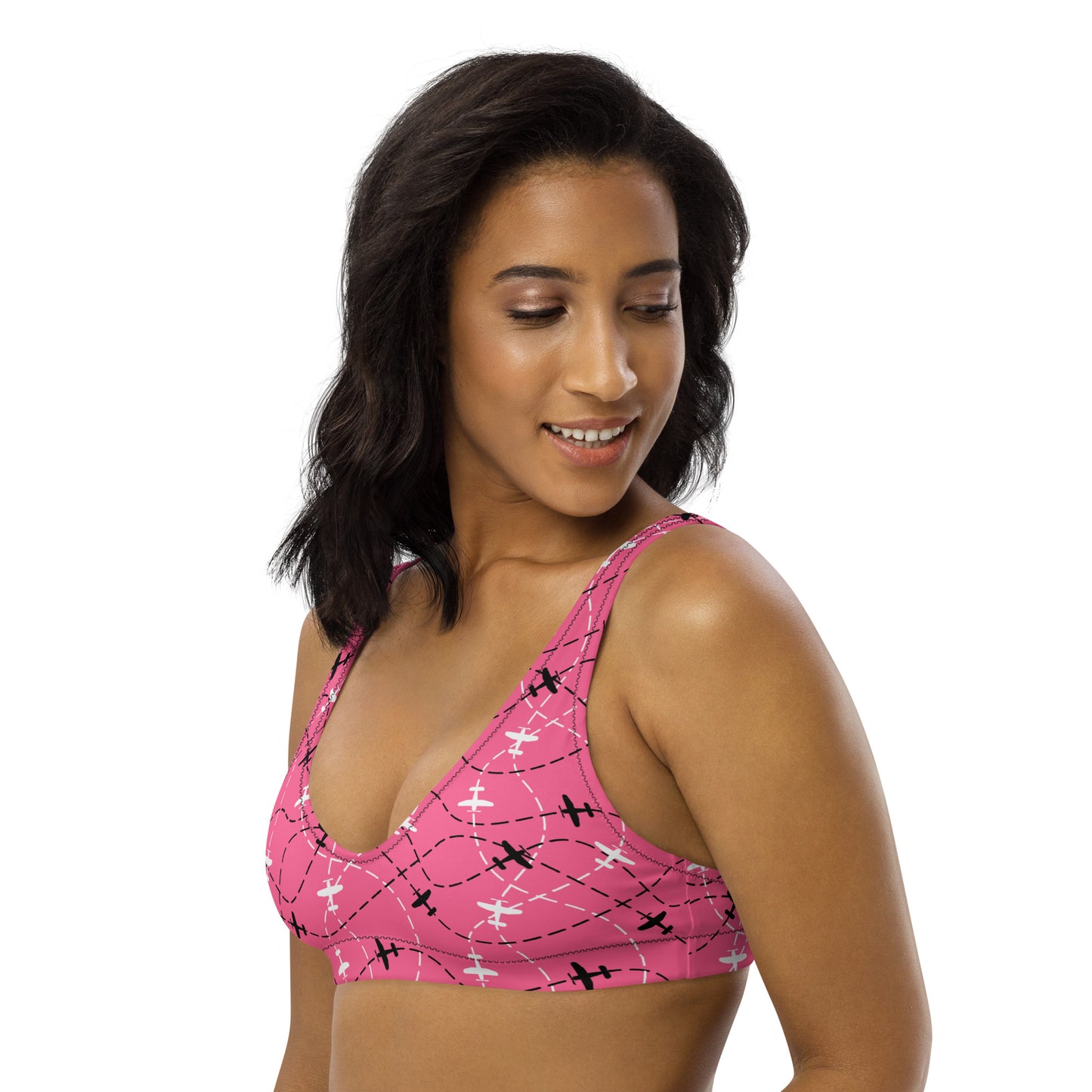 Aviation Print Pink Padded Bikini Top