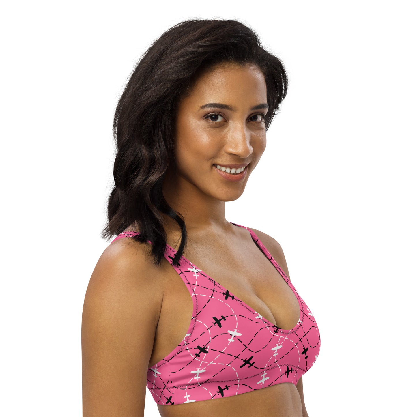 Aviation Print Pink Padded Bikini Top