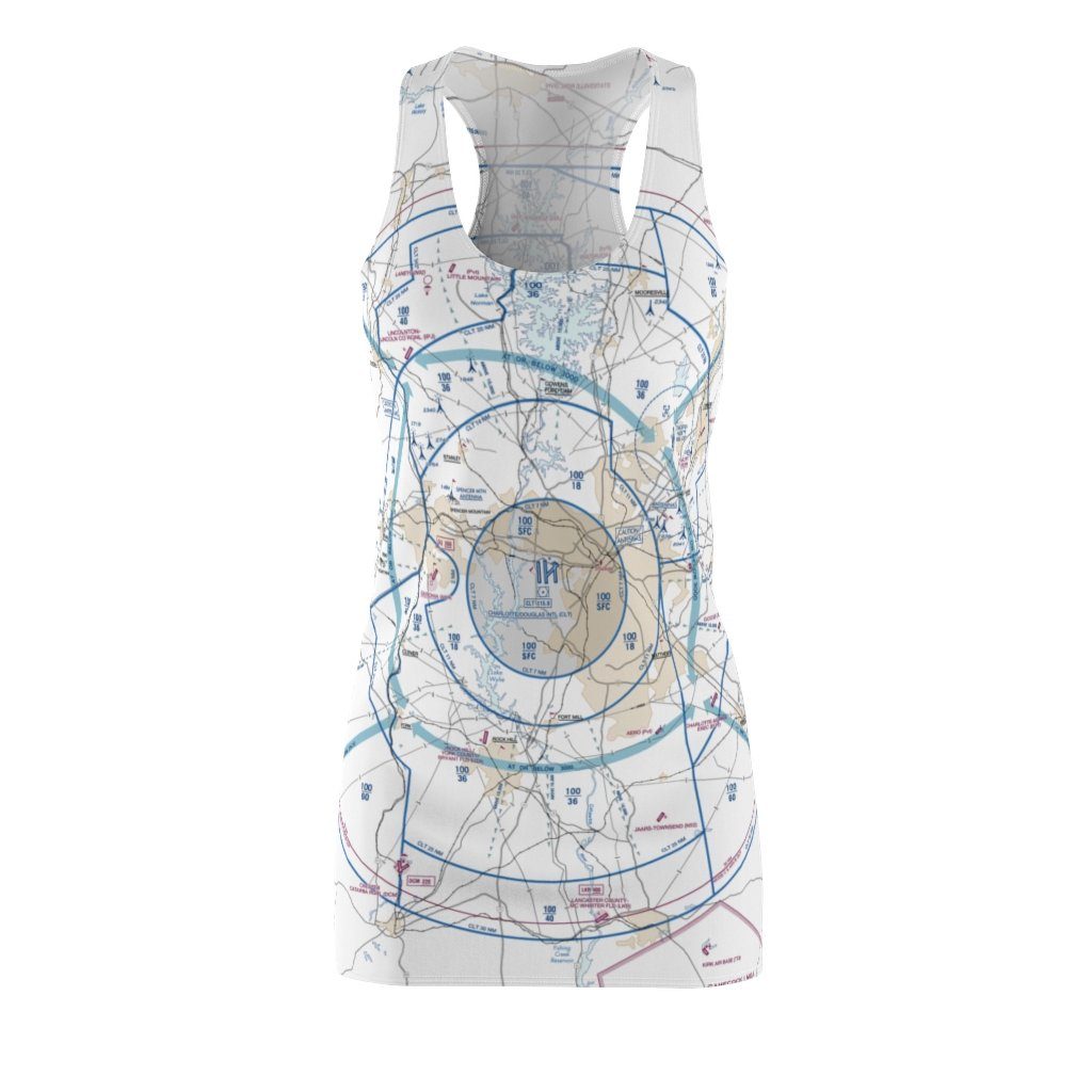 Charlotte Women's Flyway Chart Racerback Dress All Over Prints for women in aviation