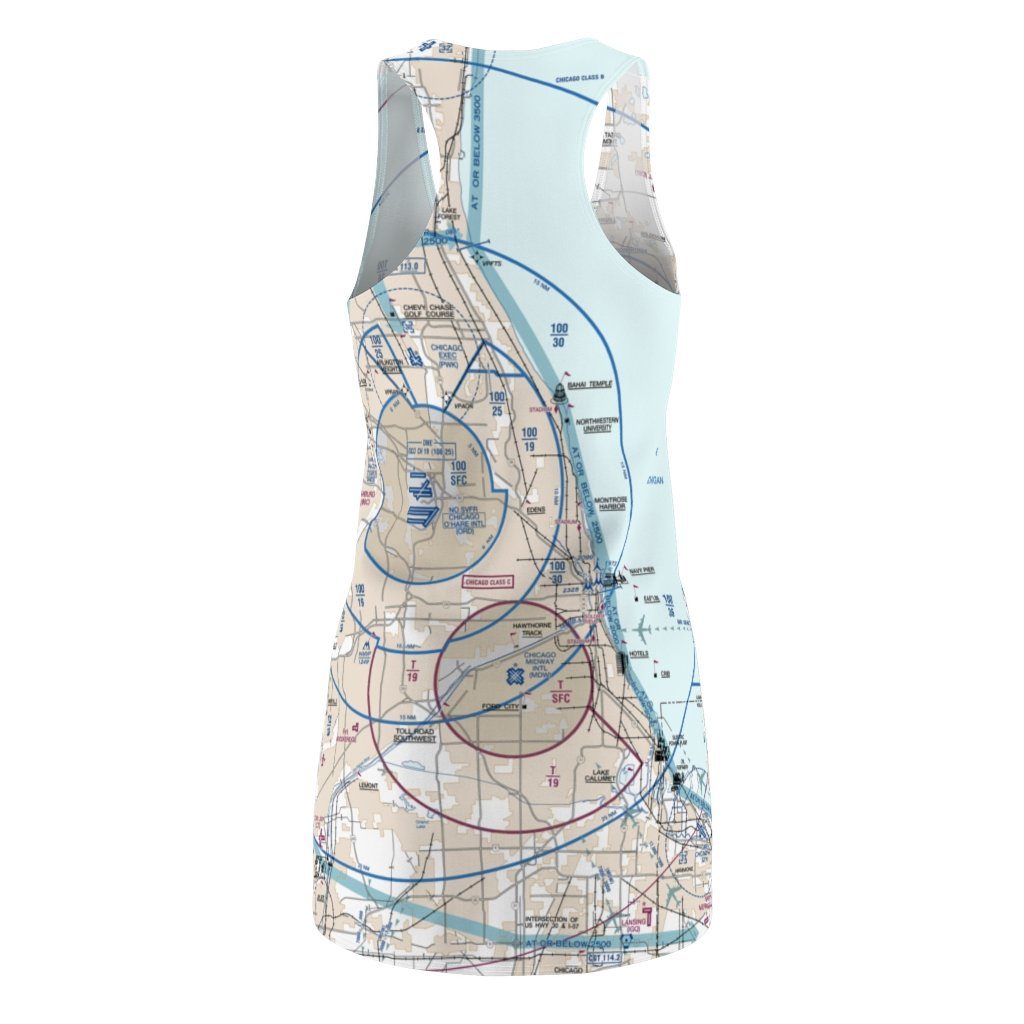 Chicago Women's Flyway Chart Racerback Dress All Over Prints for women in aviation