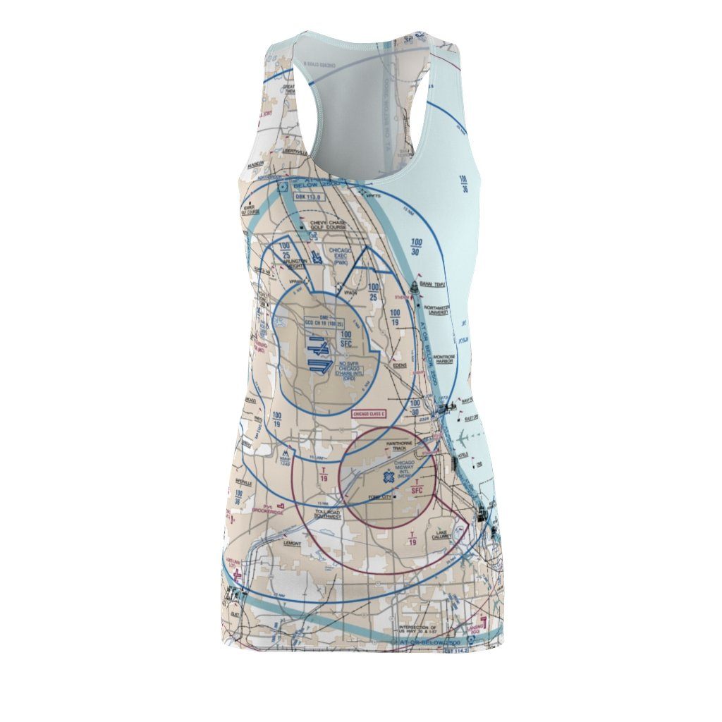 Chicago Women's Flyway Chart Racerback Dress All Over Prints for women in aviation