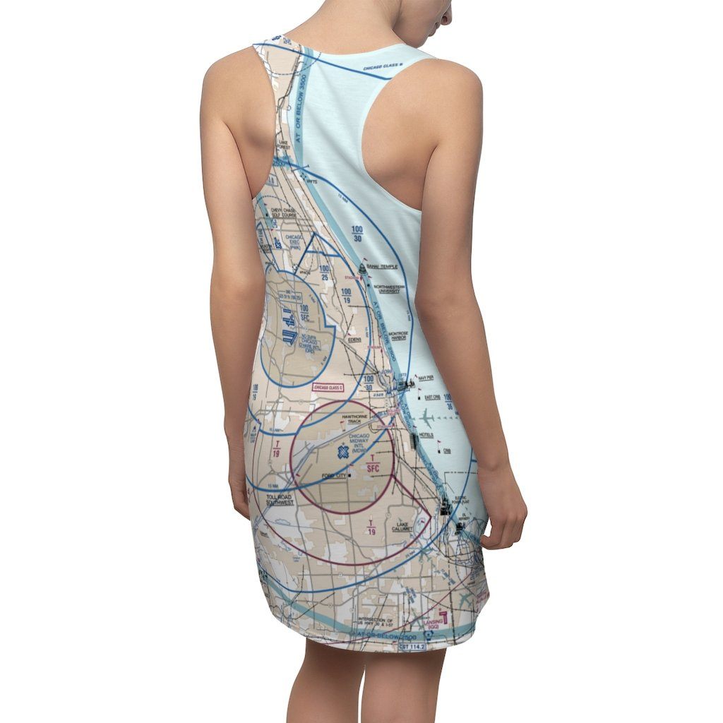 Chicago Women's Flyway Chart Racerback Dress All Over Prints for women in aviation