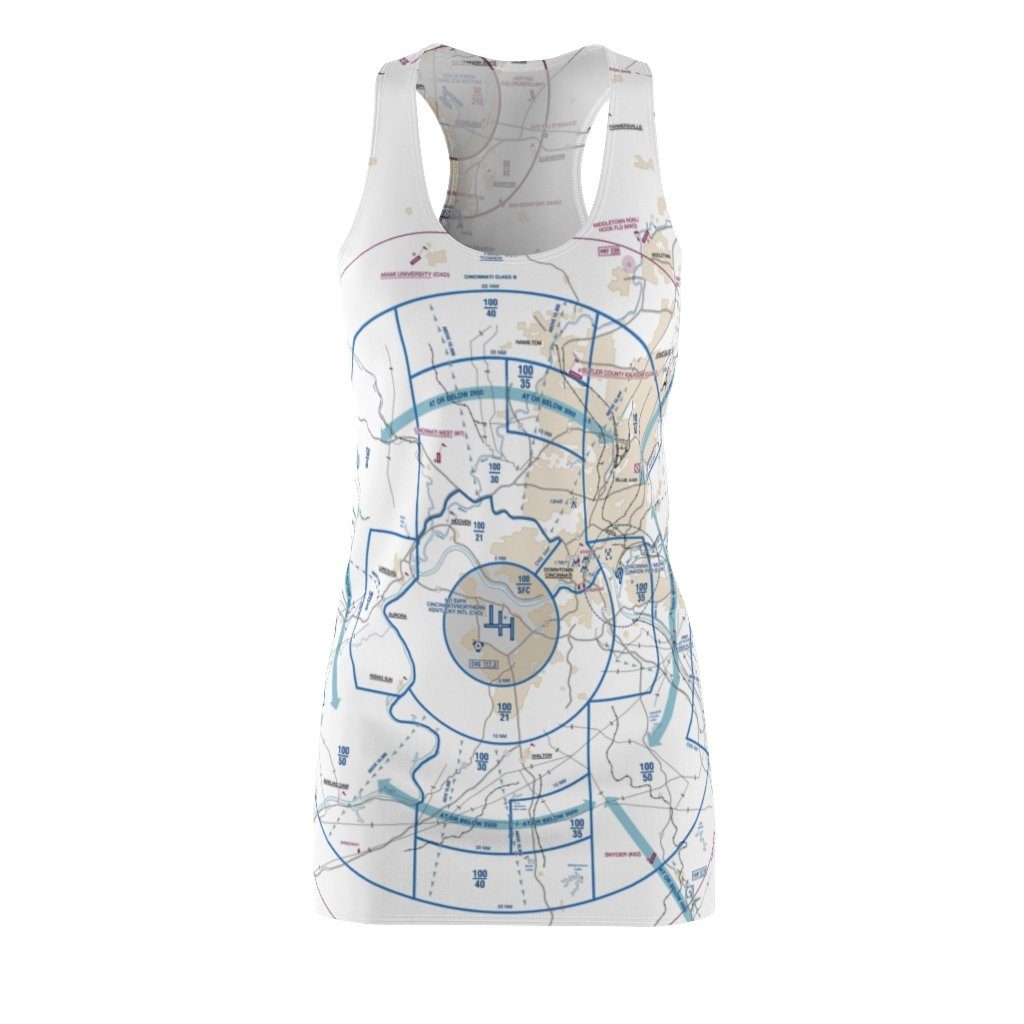 Cincinnati Women's Flyway Chart Racerback Dress All Over Prints for women in aviation