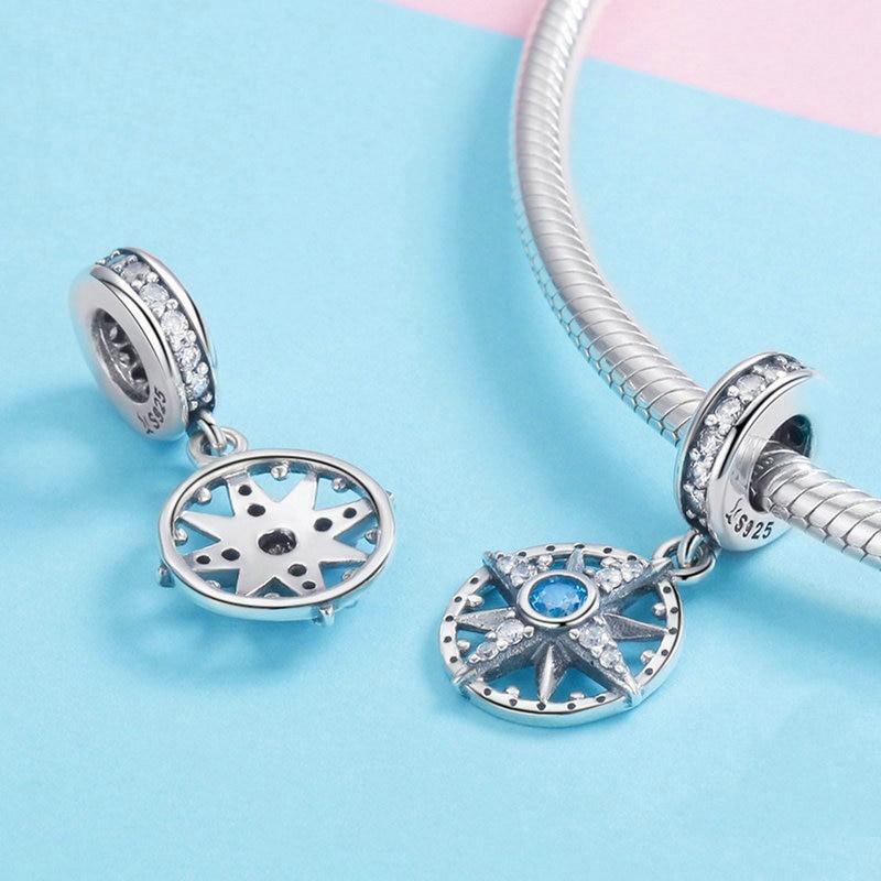 Compass Rose | Sterling Silver Blue & White CZs | Charm Charms & Pendants for women in aviation
