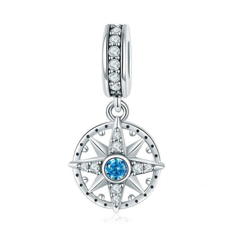Compass Rose | Sterling Silver Blue & White CZs | Charm Charms & Pendants for women in aviation