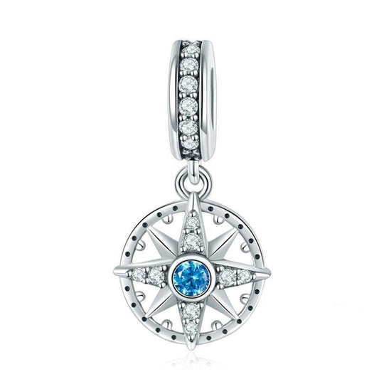 Compass Rose | Sterling Silver Blue & White CZs | Charm Charms & Pendants for women in aviation