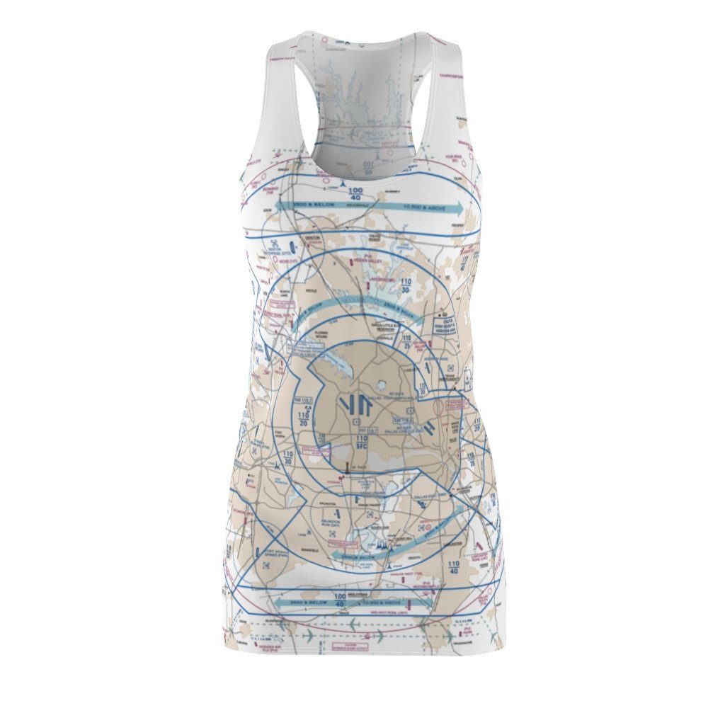 Dallas Fort Worth Women's Flyway Chart Racerback Dress All Over Prints for women in aviation