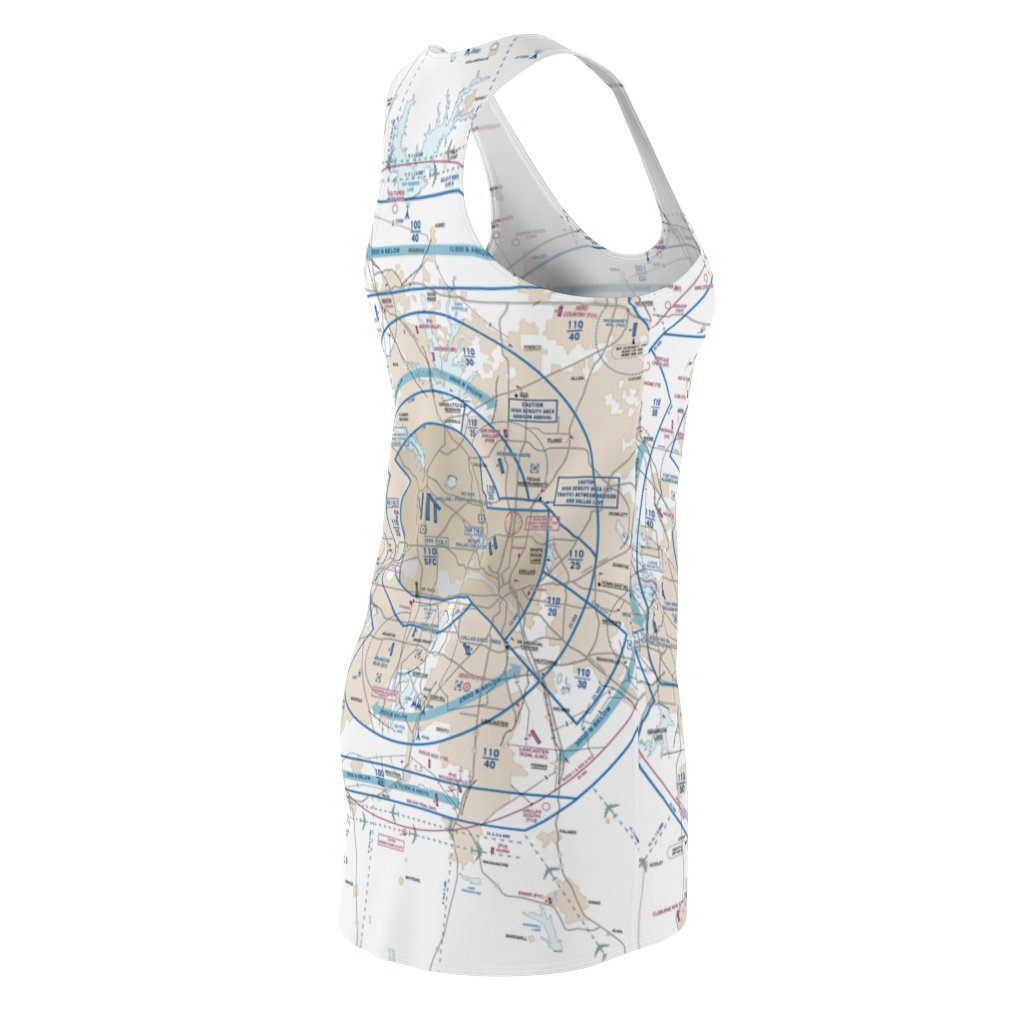 Dallas Fort Worth Women's Flyway Chart Racerback Dress All Over Prints for women in aviation