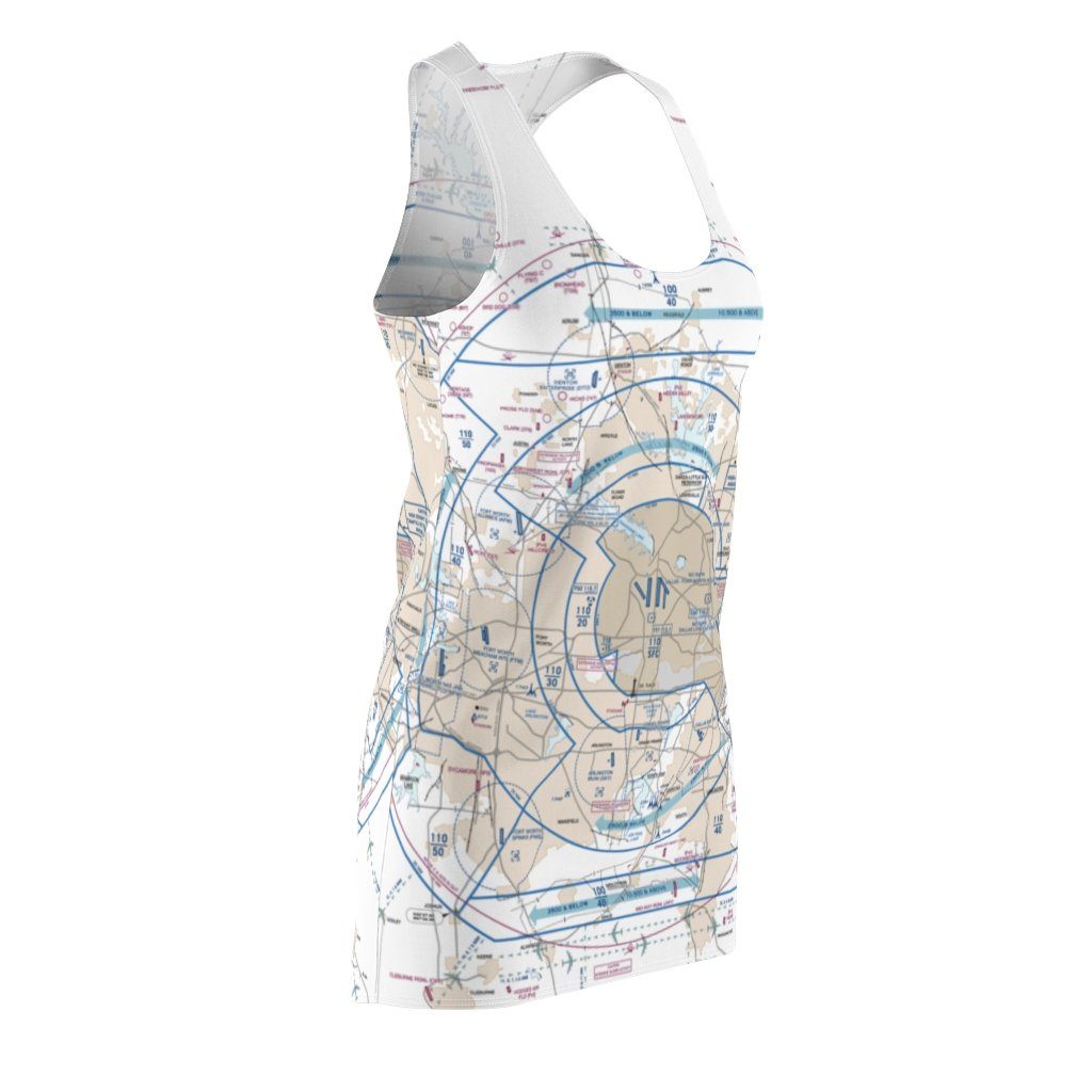 Dallas Fort Worth Women's Flyway Chart Racerback Dress All Over Prints for women in aviation