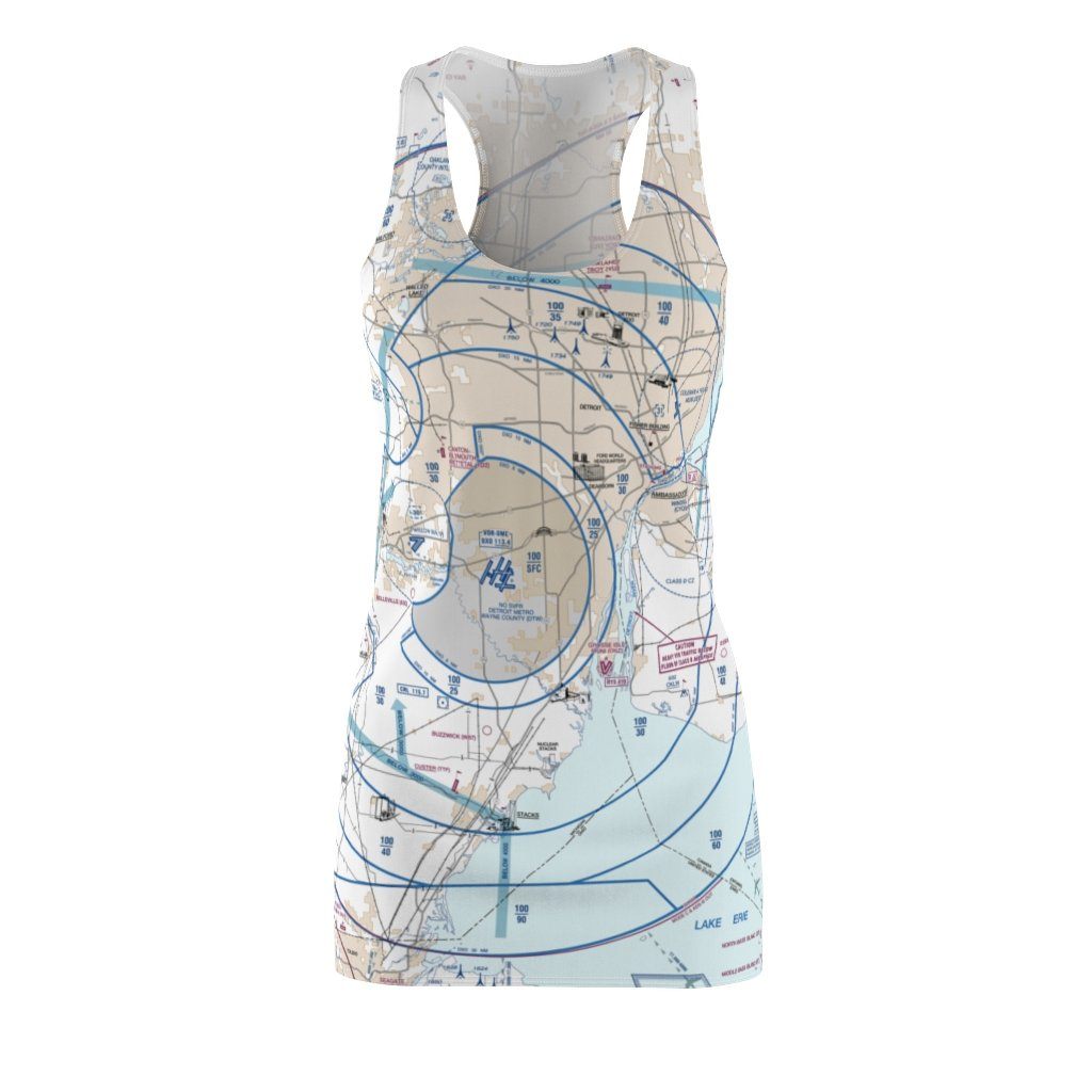 Detroit Women's Flyway Chart Racerback Dress All Over Prints for women in aviation