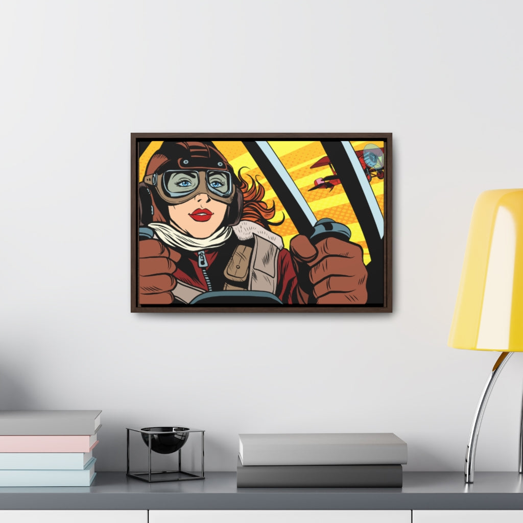 Fly th Plane | Aviatrix Pop Art | Framed Premium Gallery Wrap Canvas