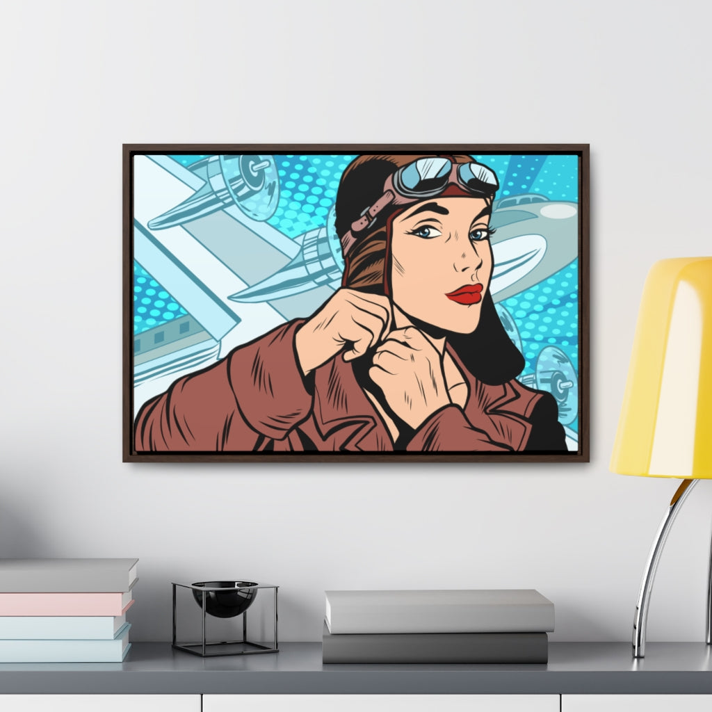 Preflight Focus | Aviatrix Pop Art | Framed Premium Gallery Wrap Canvas