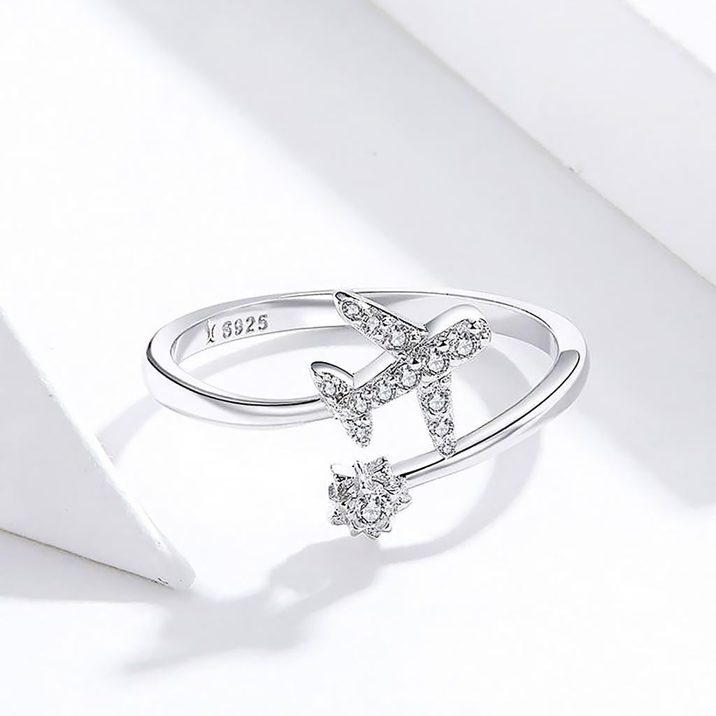 Fly Faraway Ring | Clear Pavé CZ Sterling Silver Ring for women in aviation