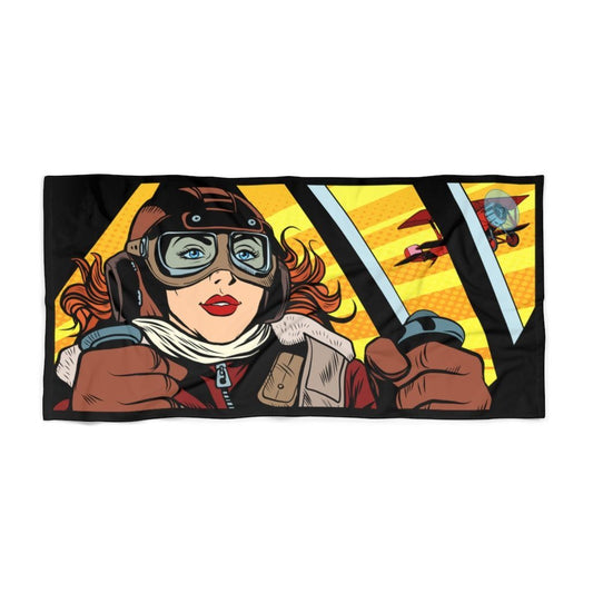 Fly the Plane | Pop Art Aviatrix | Beach Towel Home Decor 30" × 60" for women in aviation