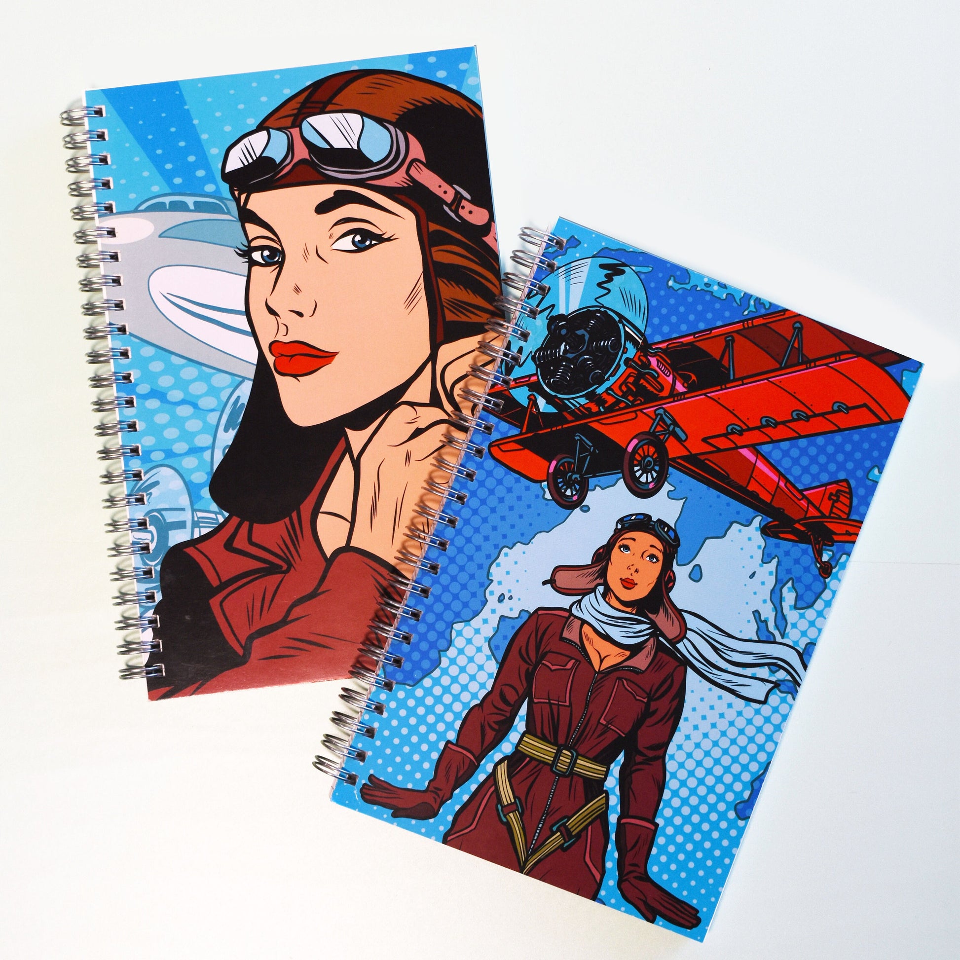 Imagine Flying the World Spiral Notebook - Female Pilot - Pop Art