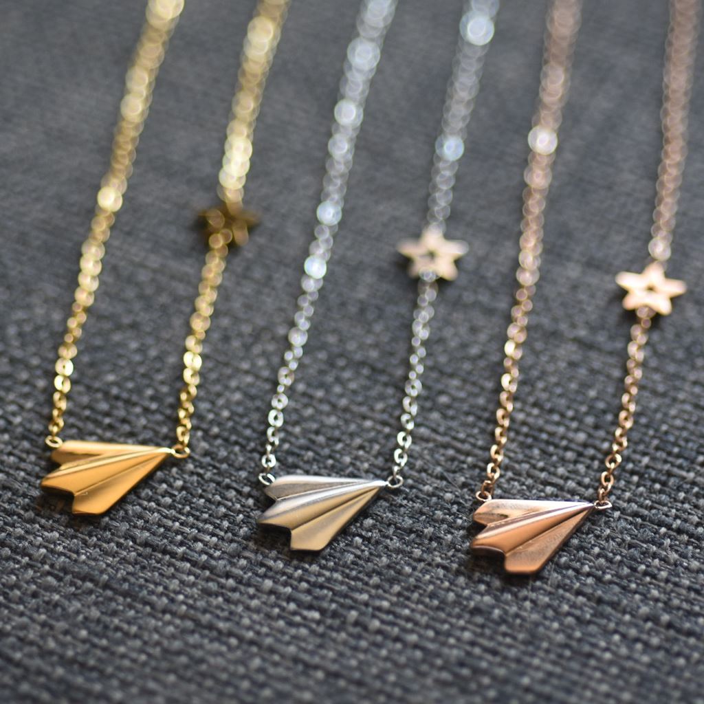 Paper Airplane Chasing a Star | Aviation Necklace Necklace for women in aviation
