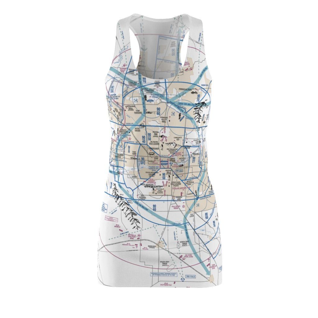 Phoenix Women's Flyway Chart Racerback Dress All Over Prints for women in aviation