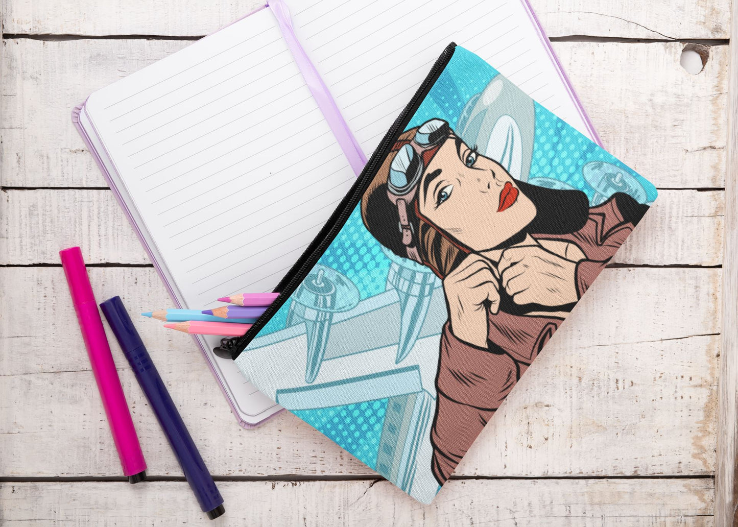 Preflight Focus | Pop Art Aviatrix Zippered Accessory Pouches